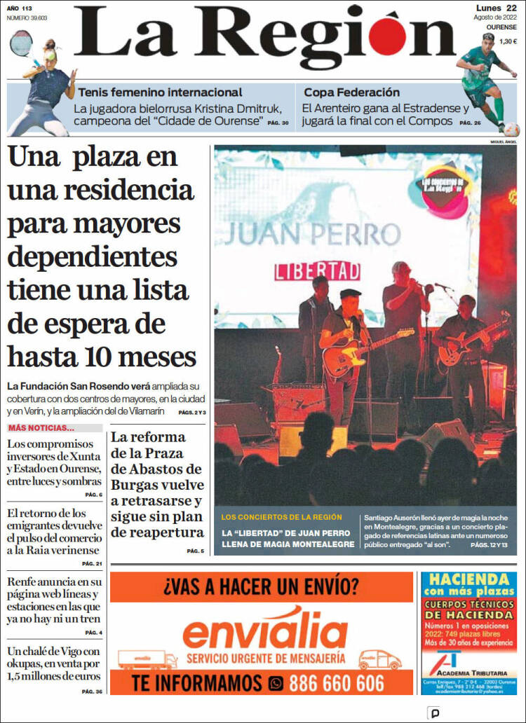 Portada de La Región de Ourense (España)