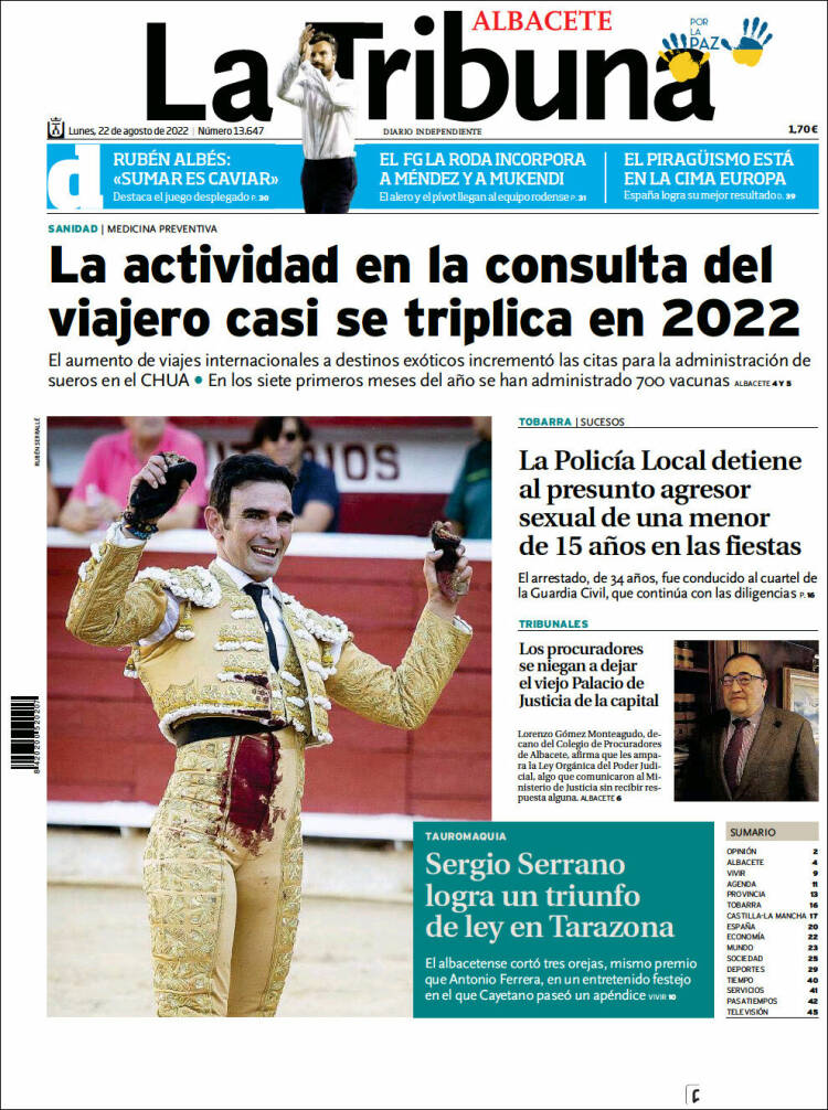 Portada de La Tribuna de Albacete (España)
