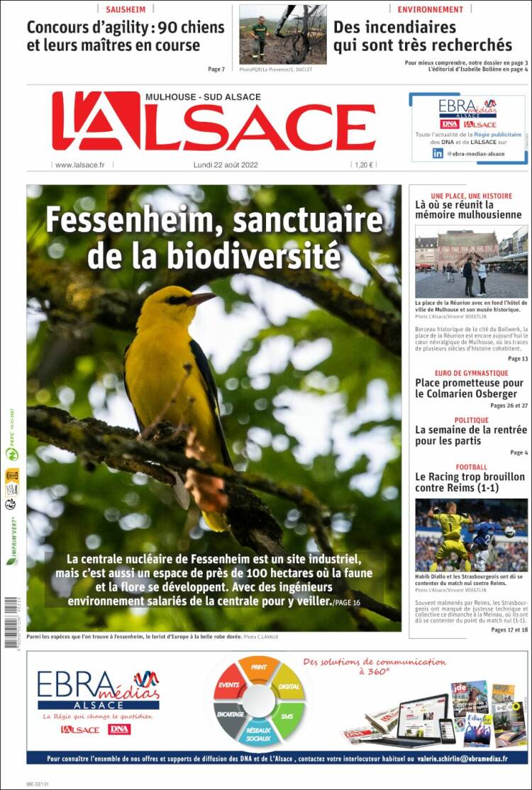 Portada de Journal L'Alsace (Francia)