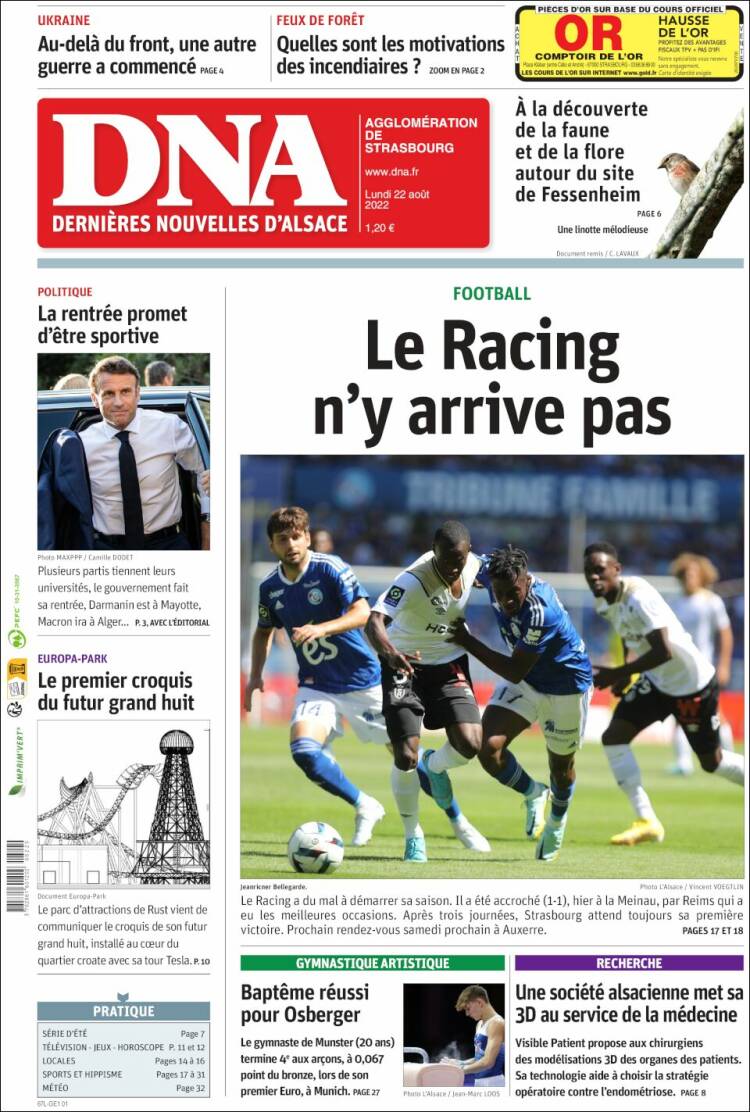 Portada de Les Dernières Nouvelles d'Alsace (Francia)