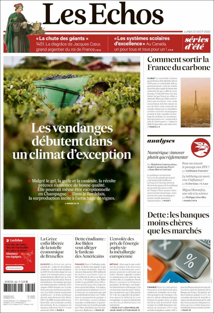 Portada de Les Echos (Francia)