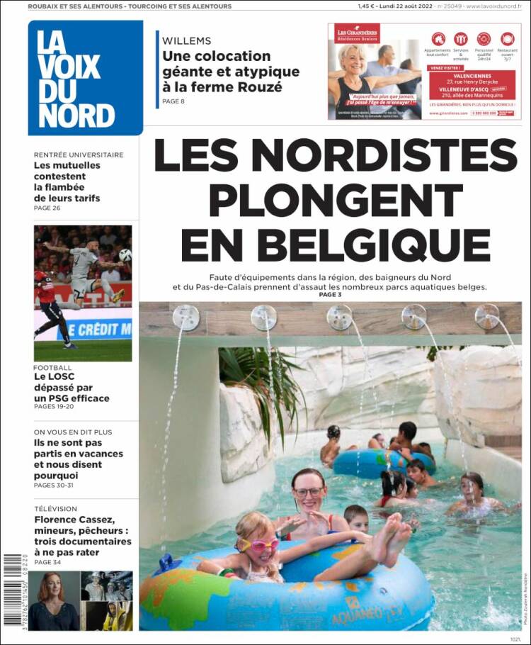 Portada de La Voix du Nord (Francia)