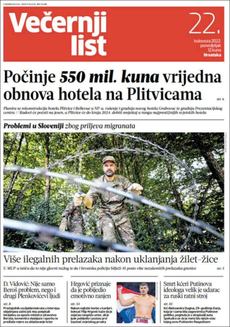 Portada de Večernji (Croacia)