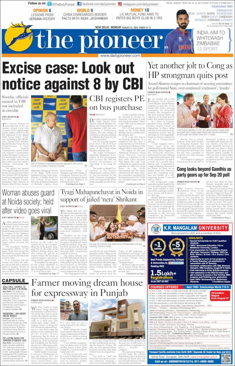 Portada de The Pioneer (India)