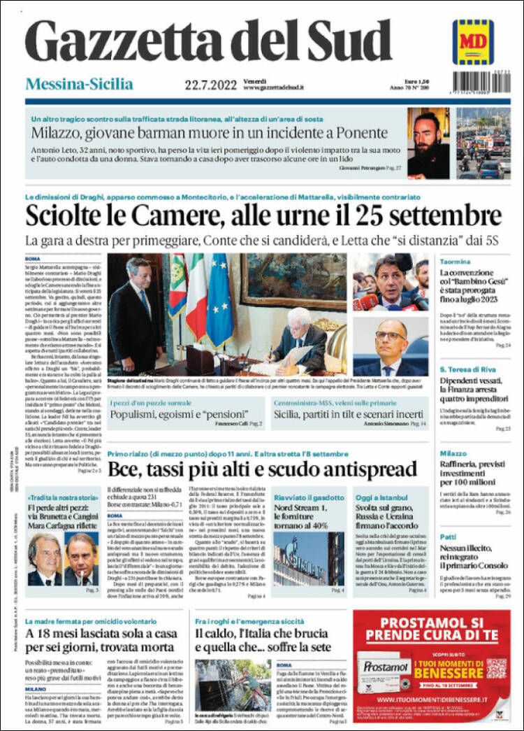Portada de Gazzetta del Sud (Italia)
