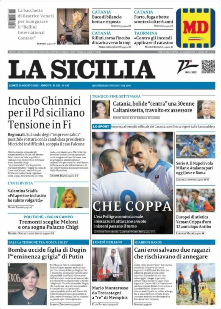 Portada de La Sicilia (Italia)