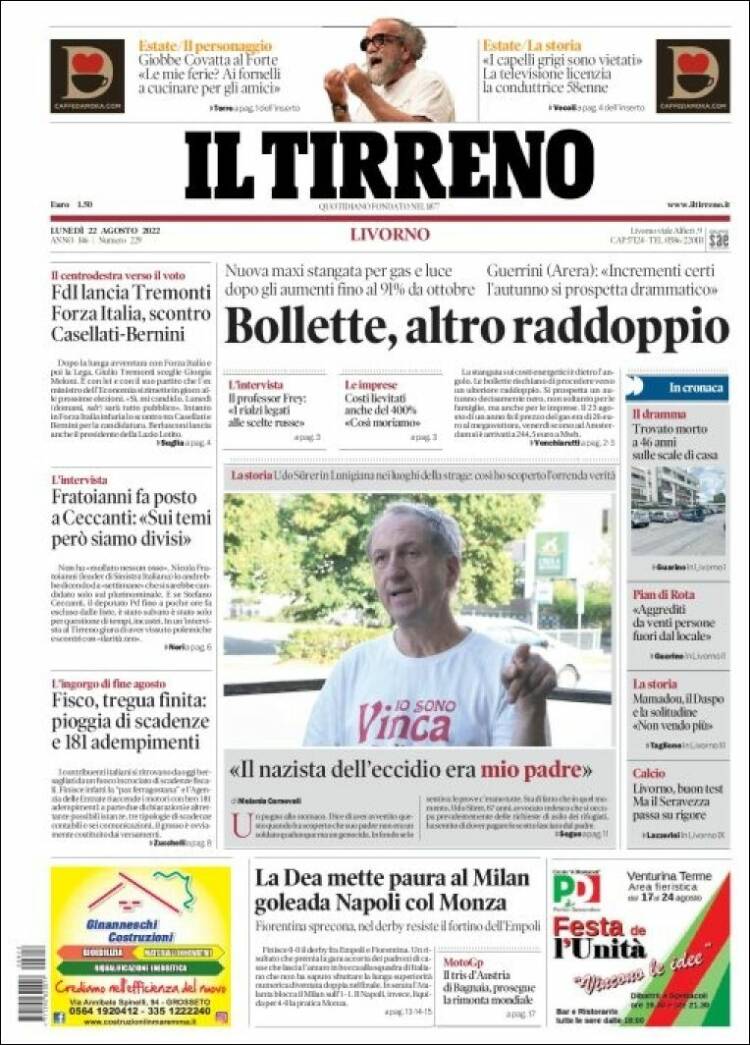 Portada de Il Tirreno (Italia)
