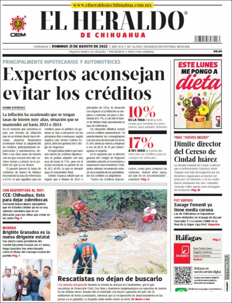 Portada de El Heraldo de Chihuahua (Mexique)