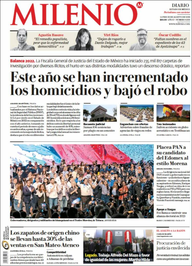 Portada de Milenio - Estado de México (Mexique)