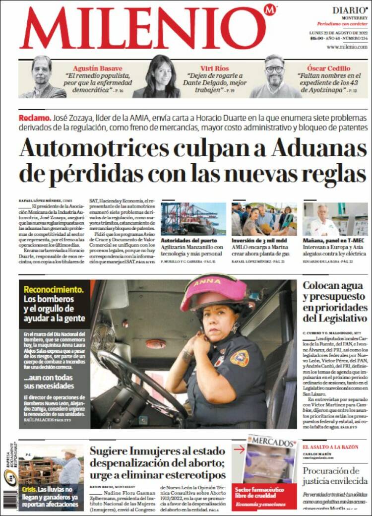 Portada de Milenio de Monterrey (Mexique)