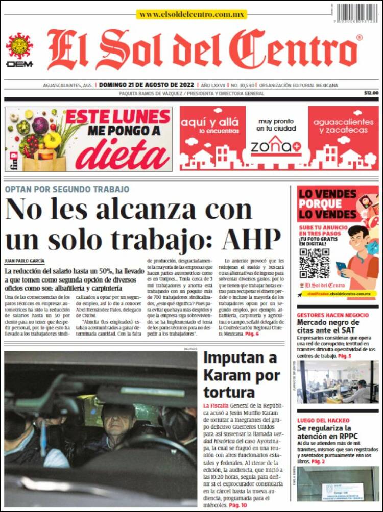 Portada de El Sol del Centro (Mexique)