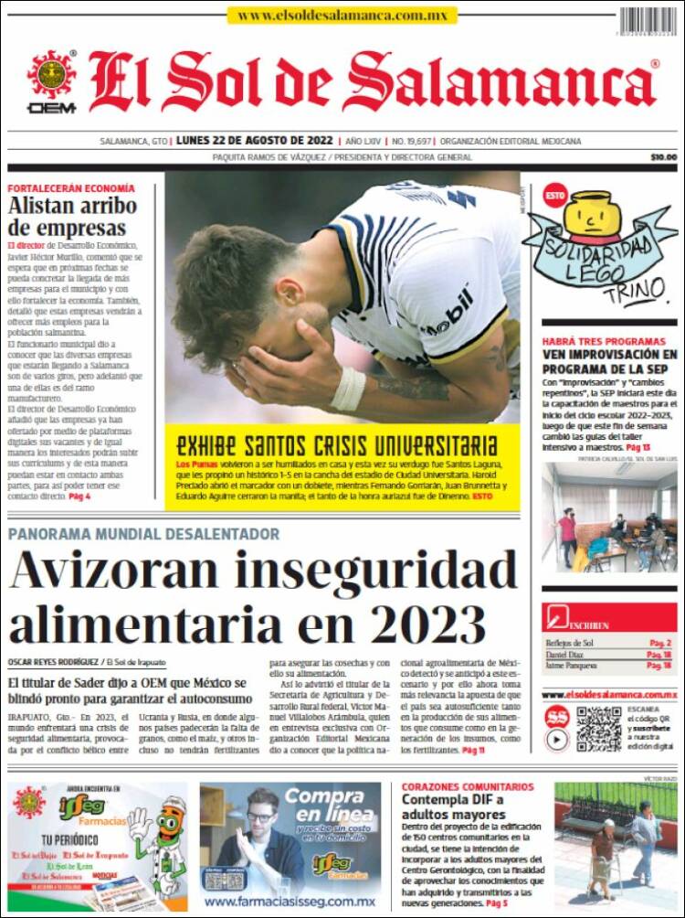 Portada de El Sol de Salamanca (Mexique)