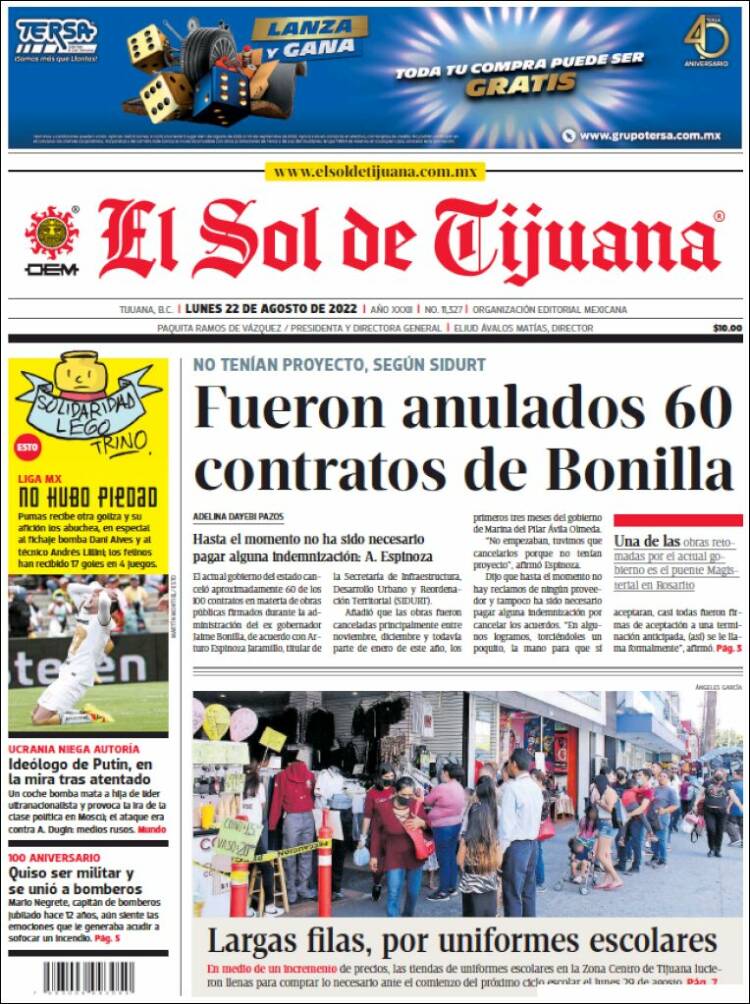 Portada de El Sol de Tijuana (Mexique)
