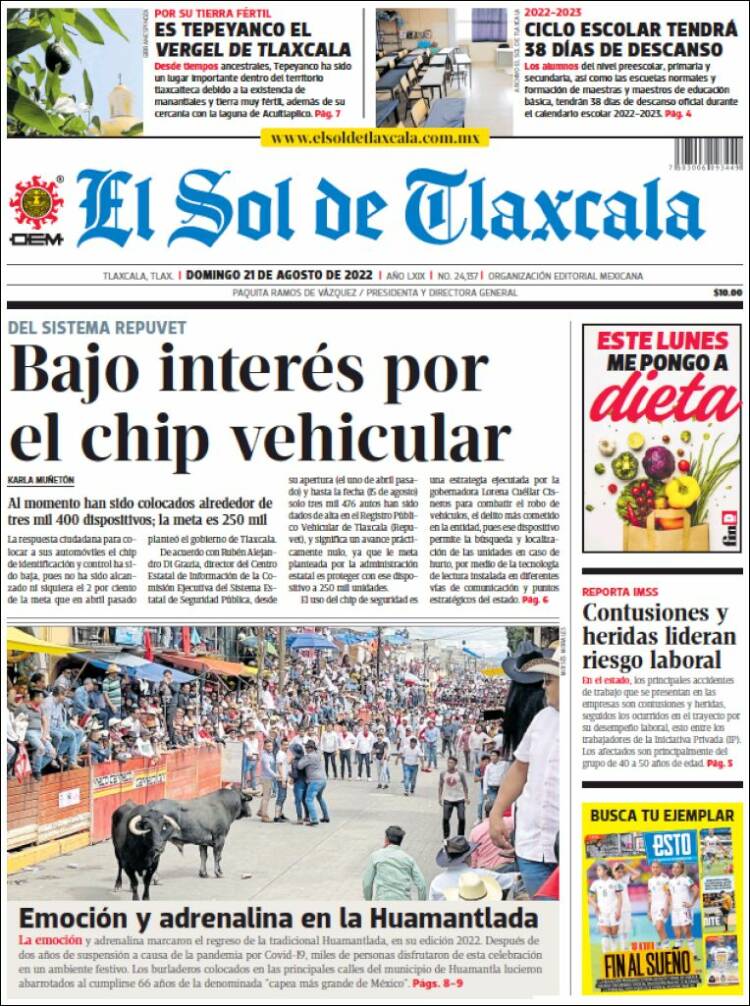 Portada de El Sol de Tlaxcala (Mexique)