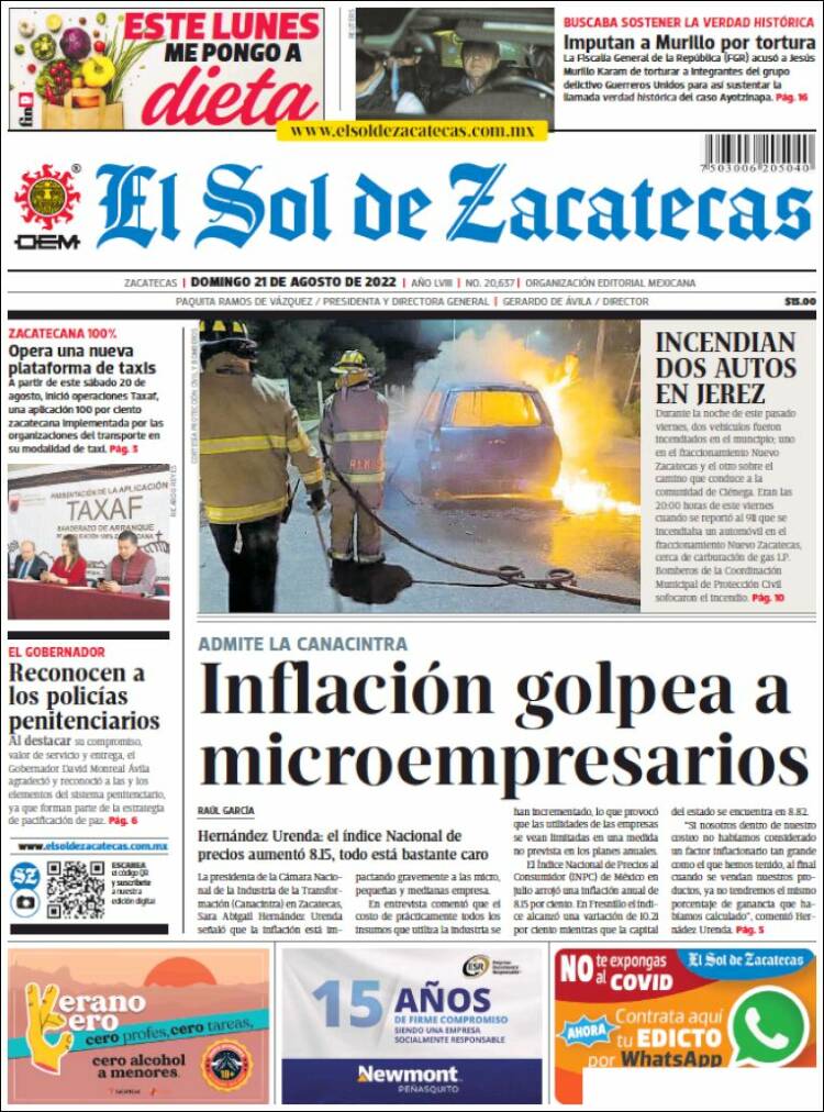 Portada de El Sol de Zacatecas (Mexique)