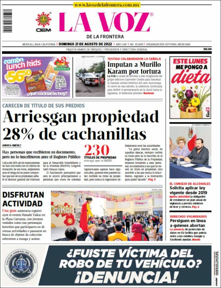 Portada de La Voz de la Frontera (Mexique)