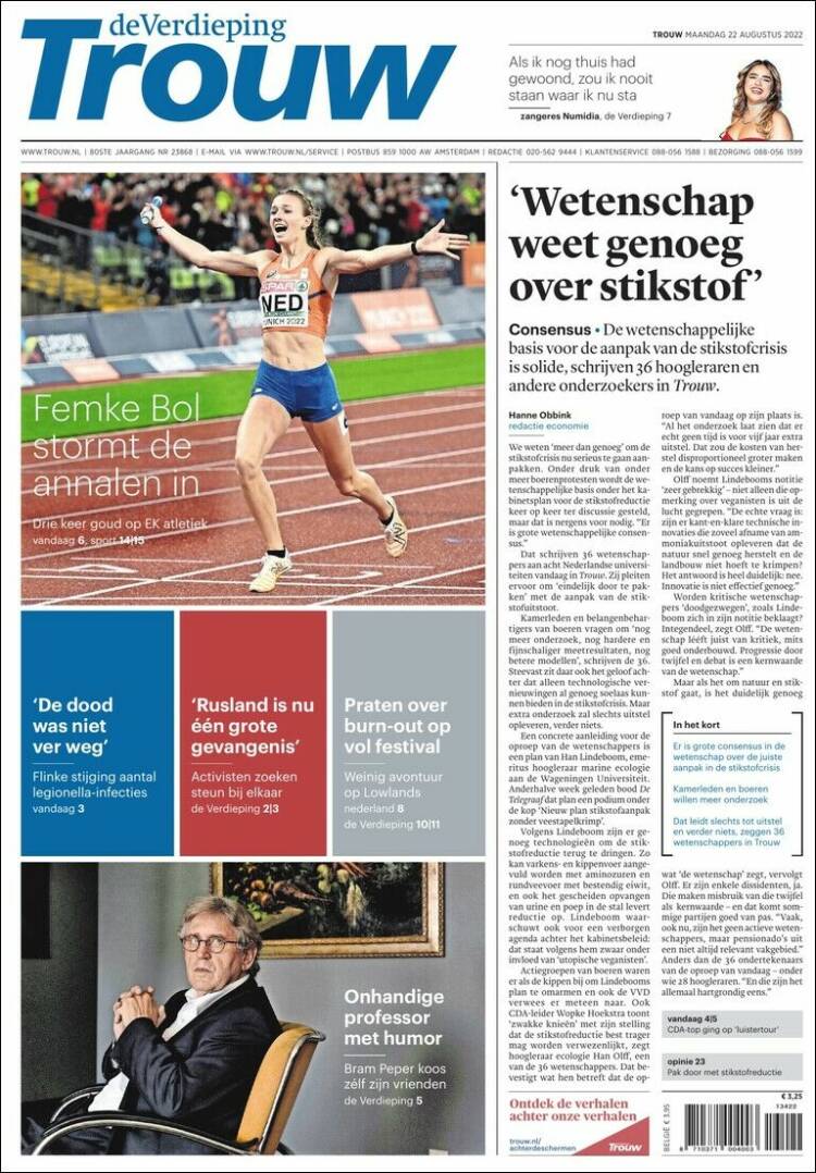 Portada de Trouw (Pa&iacute;ses Bajos)