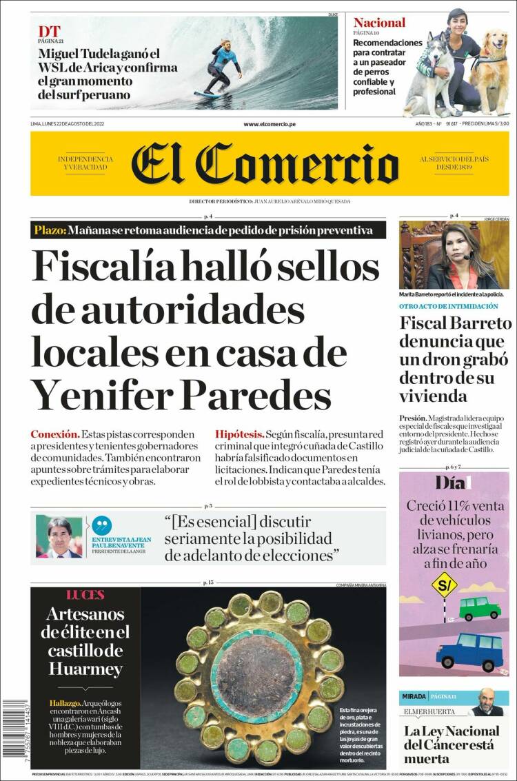 Portada de El Comercio (Per&uacute;)