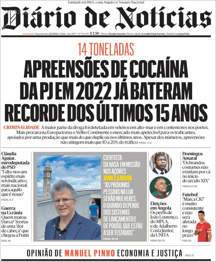 Portada de Diário de Noticias (Portugal)