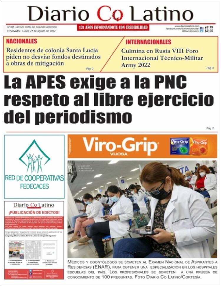 Portada de Diario Co Latino (El Salvador)