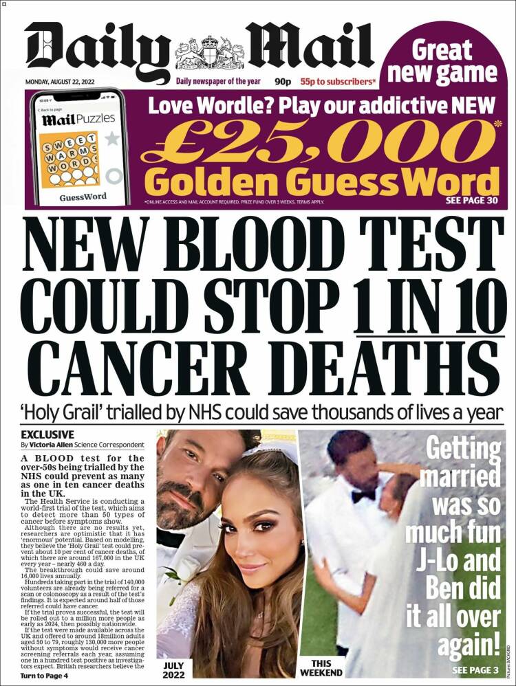 Portada de Daily Mail (Reino Unido)