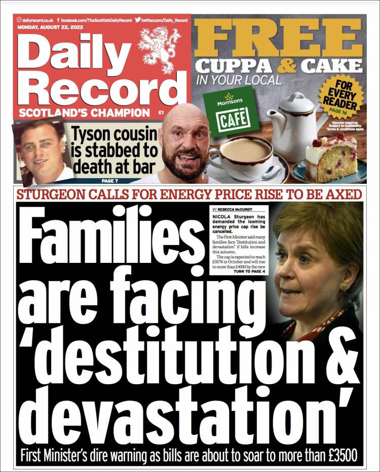 Portada de Daily Record (Reino Unido)