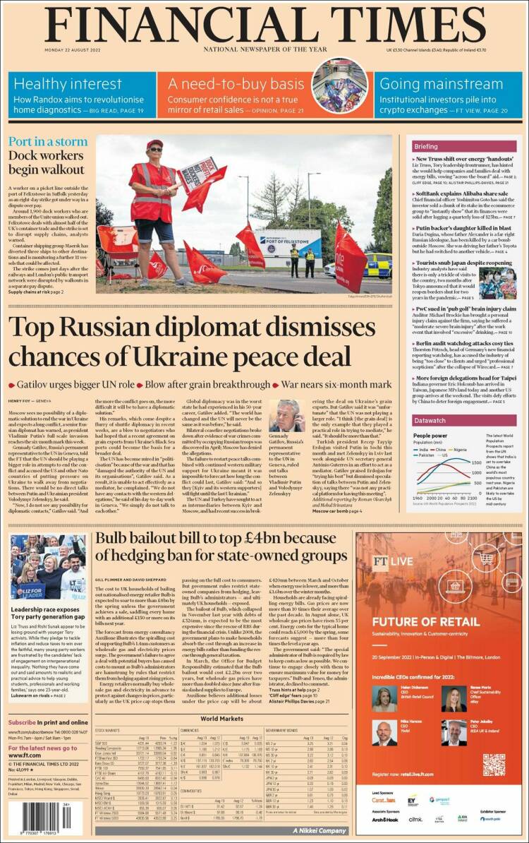 Portada de Financial Times (Reino Unido)