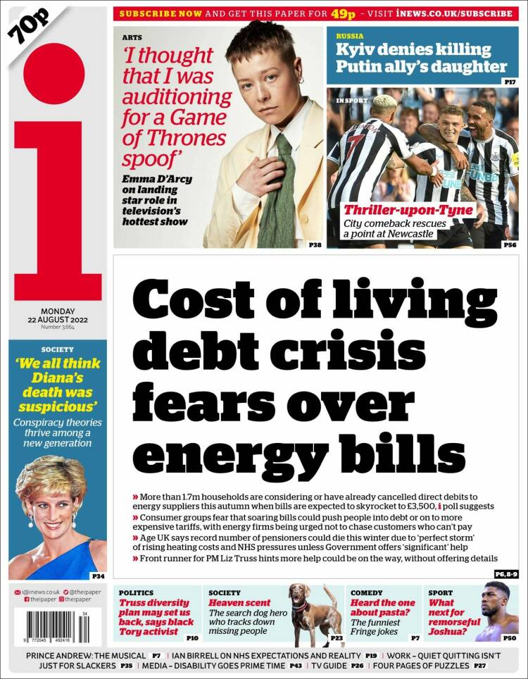 Portada de The i (Reino Unido)