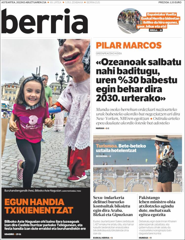 Portada de Berria (España)