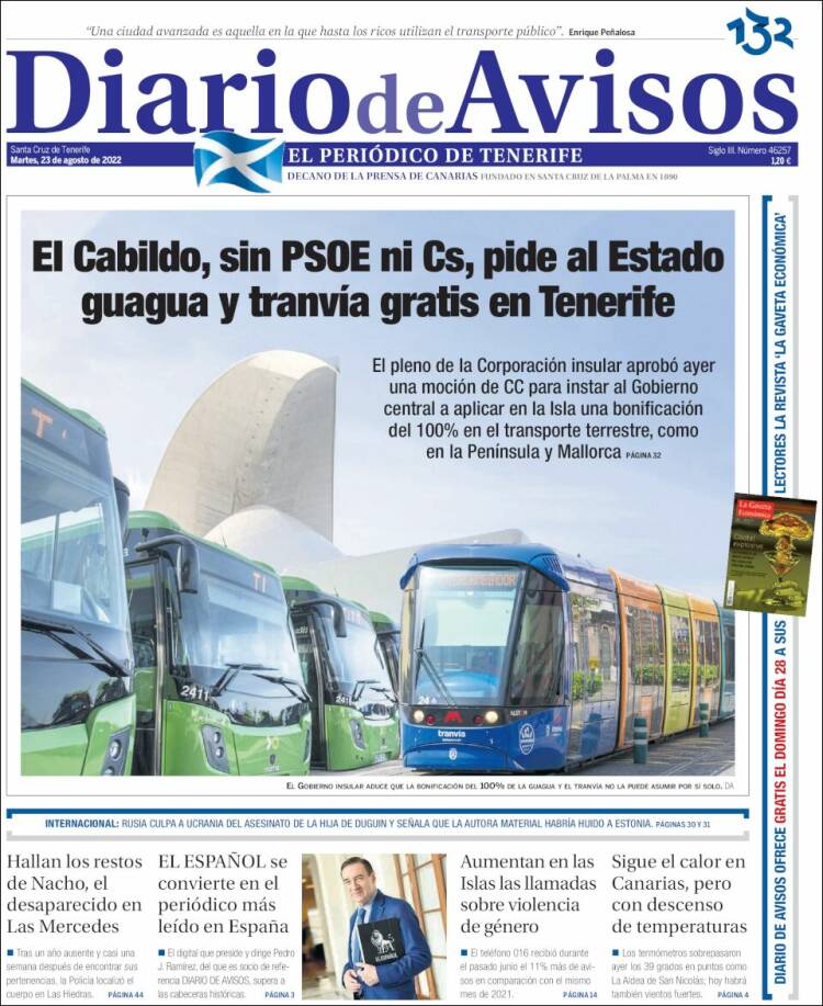 Portada de Diarios de Avisos (España)
