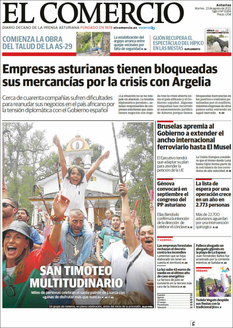Portada de El Comercio (España)