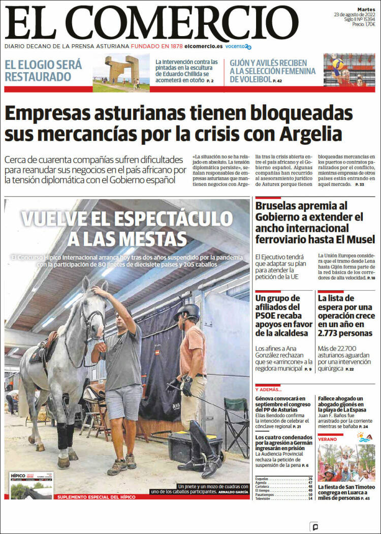 Portada de El Comercio - Gijón (España)