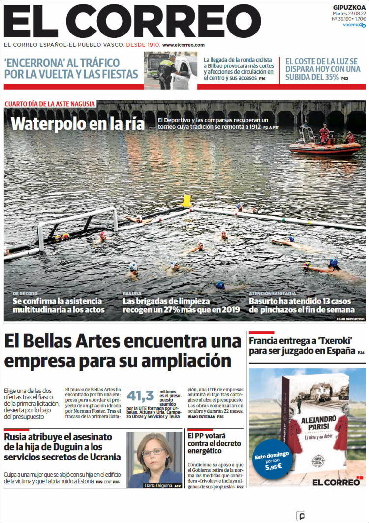 Portada de El Correo - Guipuzcoa (España)