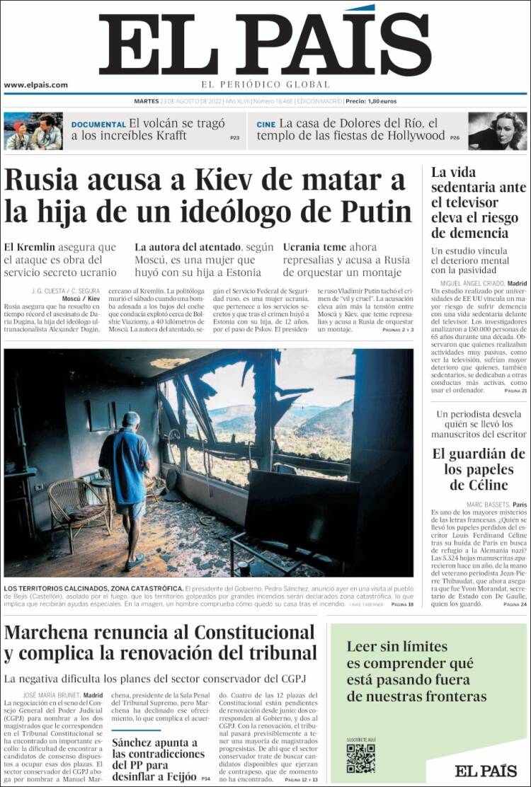 Portada de El País (España)