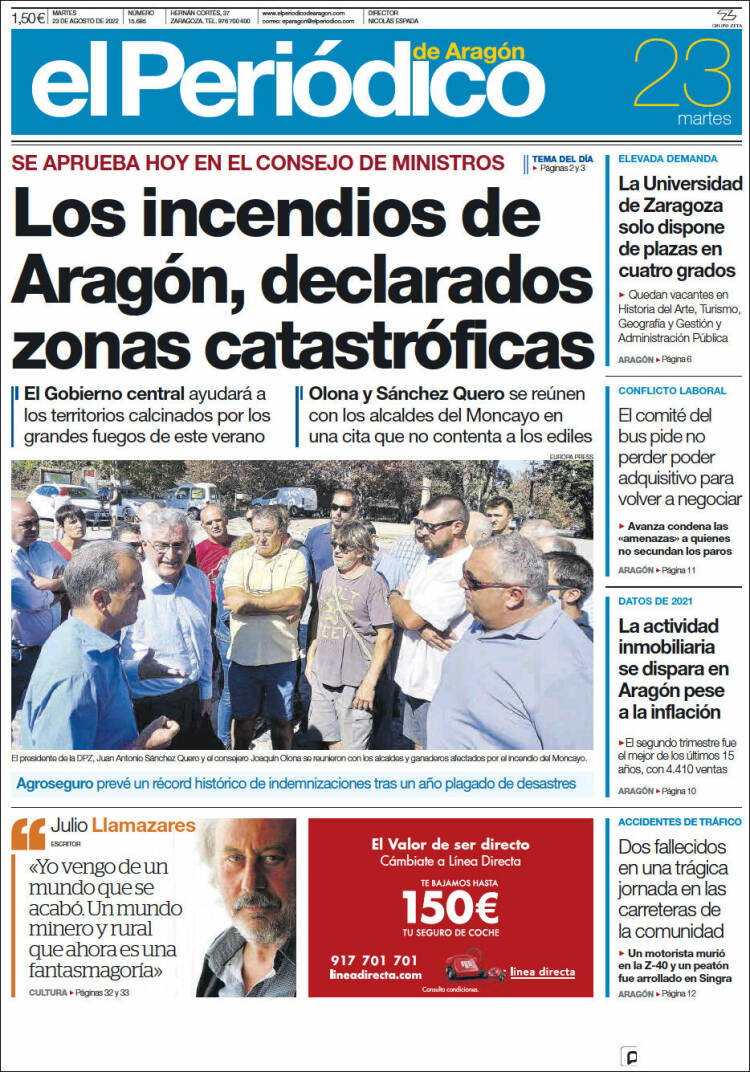Portada de El Periódico de Aragón (España)