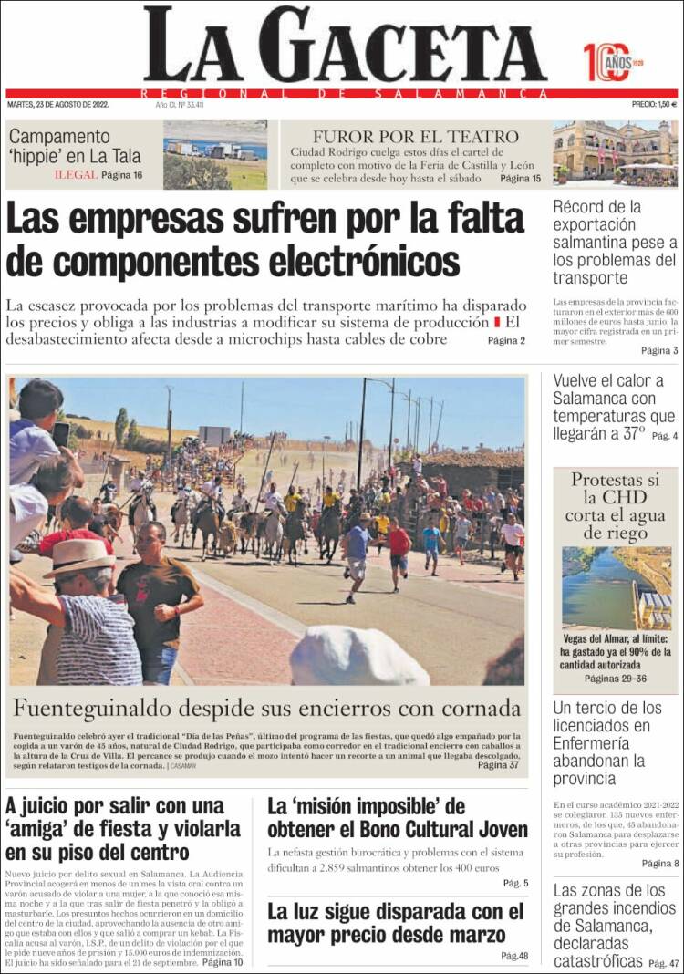 Portada de La Gaceta de Salamanca (España)