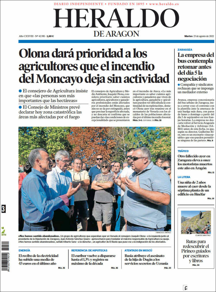 Portada de Heraldo de Aragón (España)