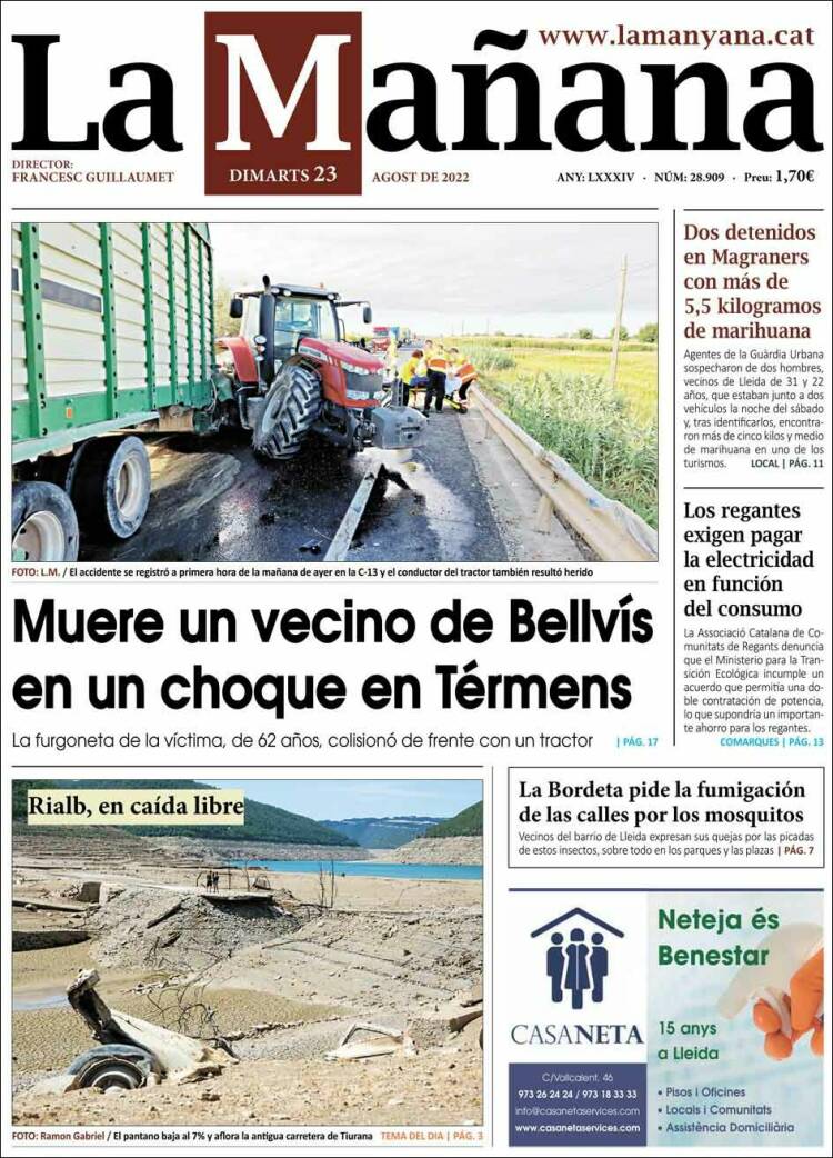 Portada de La Mañana - Diari de Ponent (España)