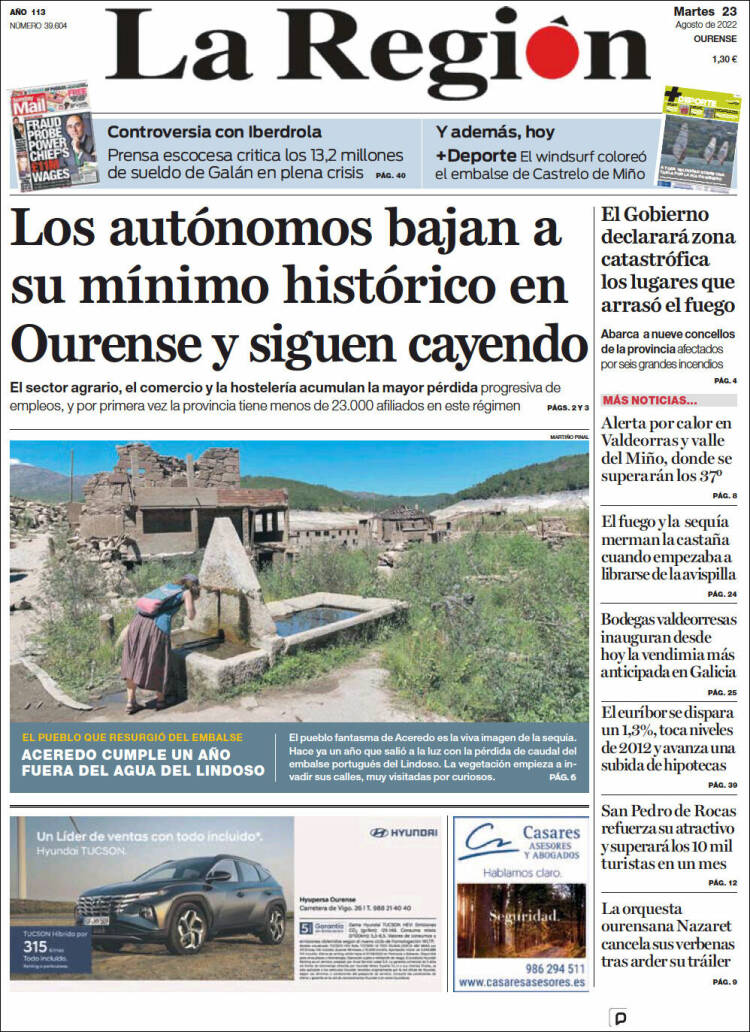 Portada de La Región de Ourense (España)
