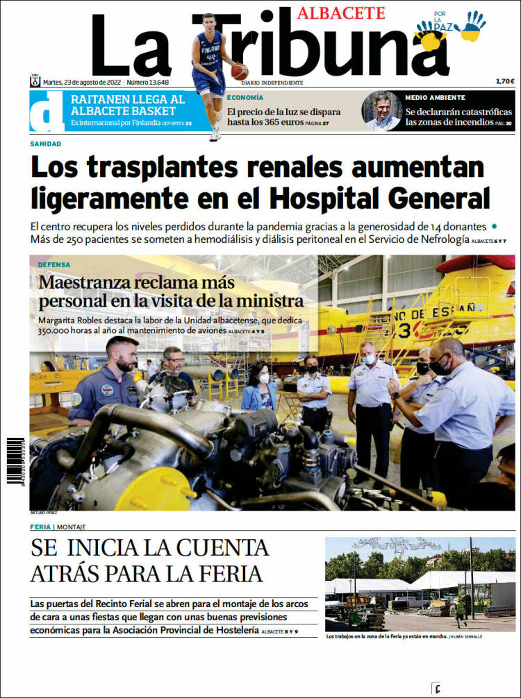 Portada de La Tribuna de Albacete (España)