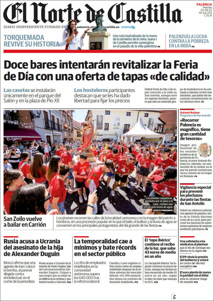 Portada de Norte de Castilla - Palencia (España)