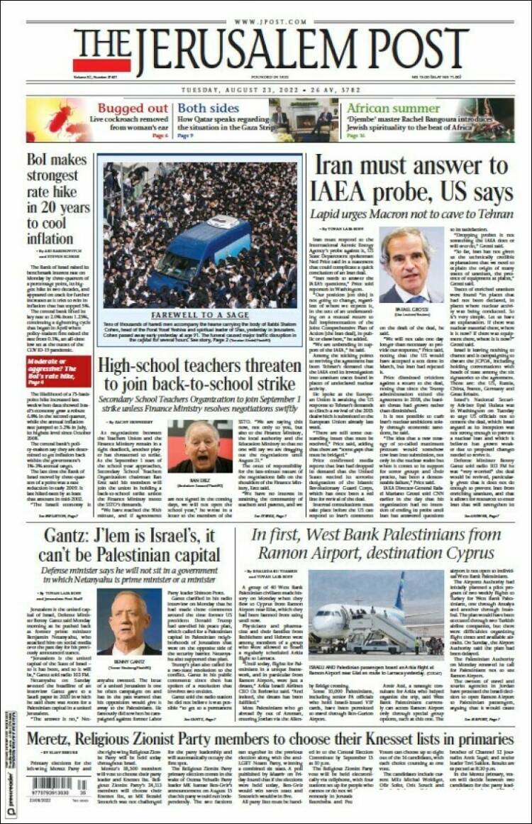 Portada de The Jerusalem Post (Isra&euml;l)