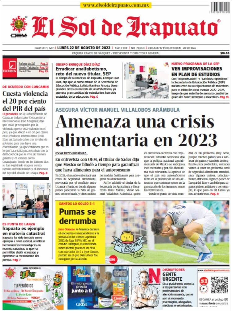 Portada de El Sol de Irapuato (Mexique)