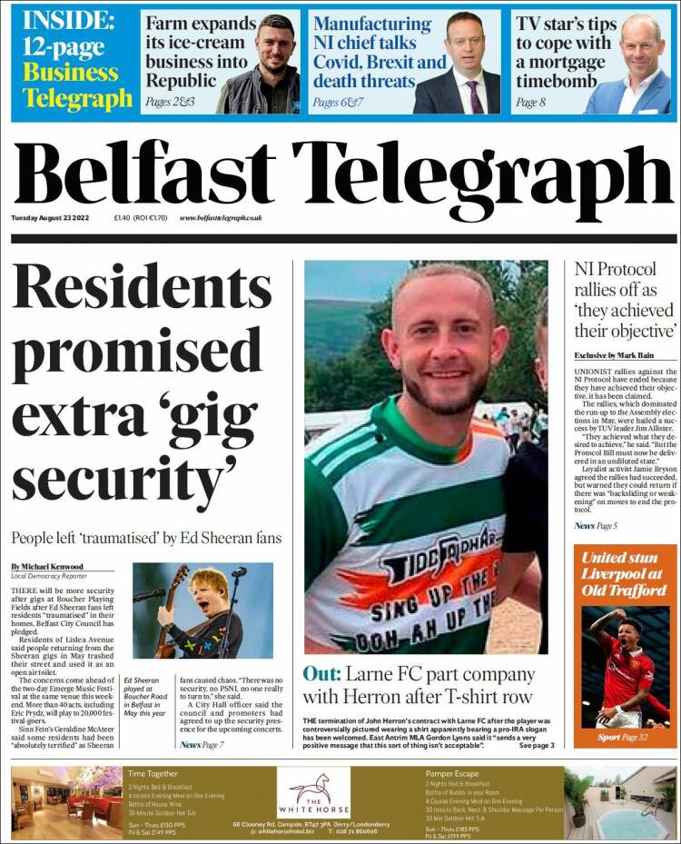 Portada de Belfast Telegraph (United Kingdom)