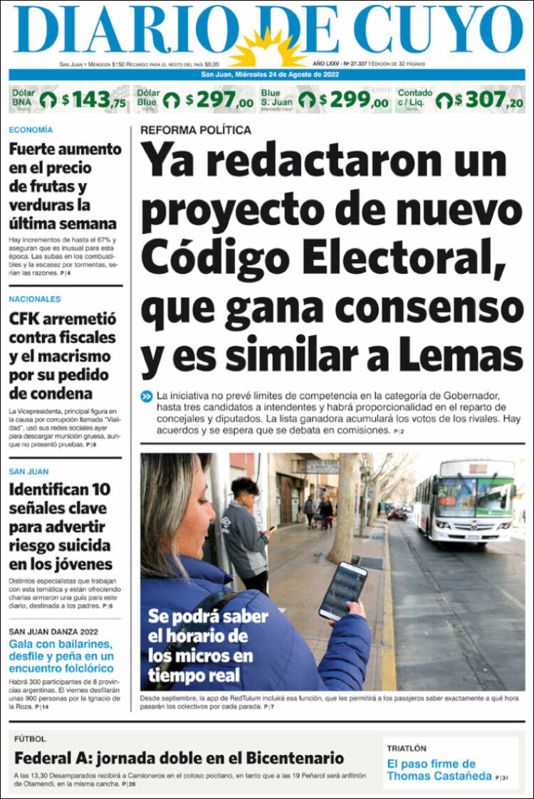 Portada de Diario de Cuyo (Argentina)