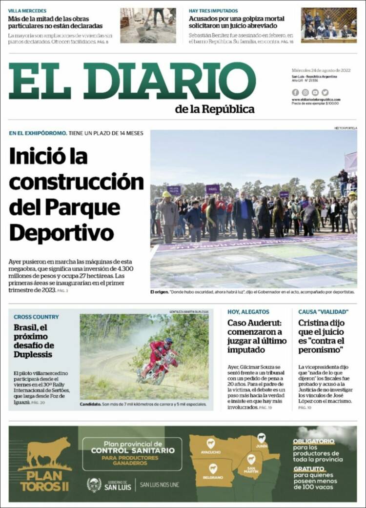 Portada de Diario de la República (Argentina)