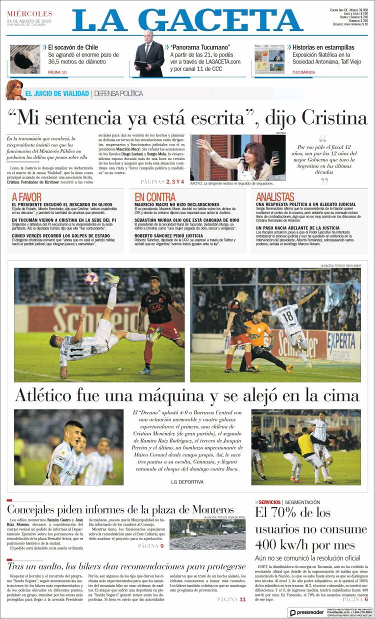 Portada de La Gaceta (Argentina)