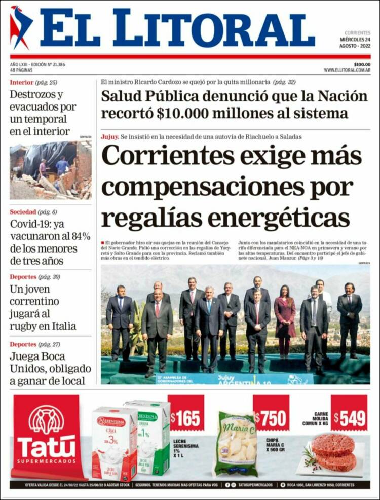 Portada de El Litoral Corrientes (Argentina)