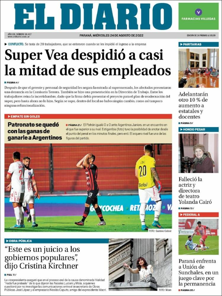 Portada de El Diario de Paraná (Argentina)