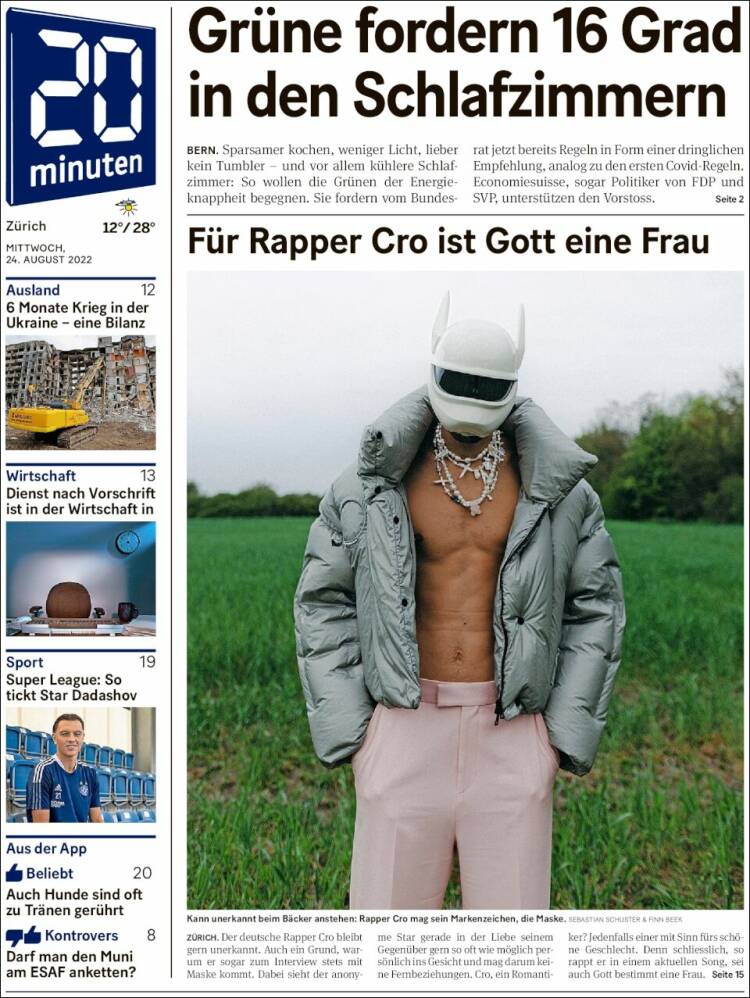 Portada de 20Minuten - Zürich (Suiza)